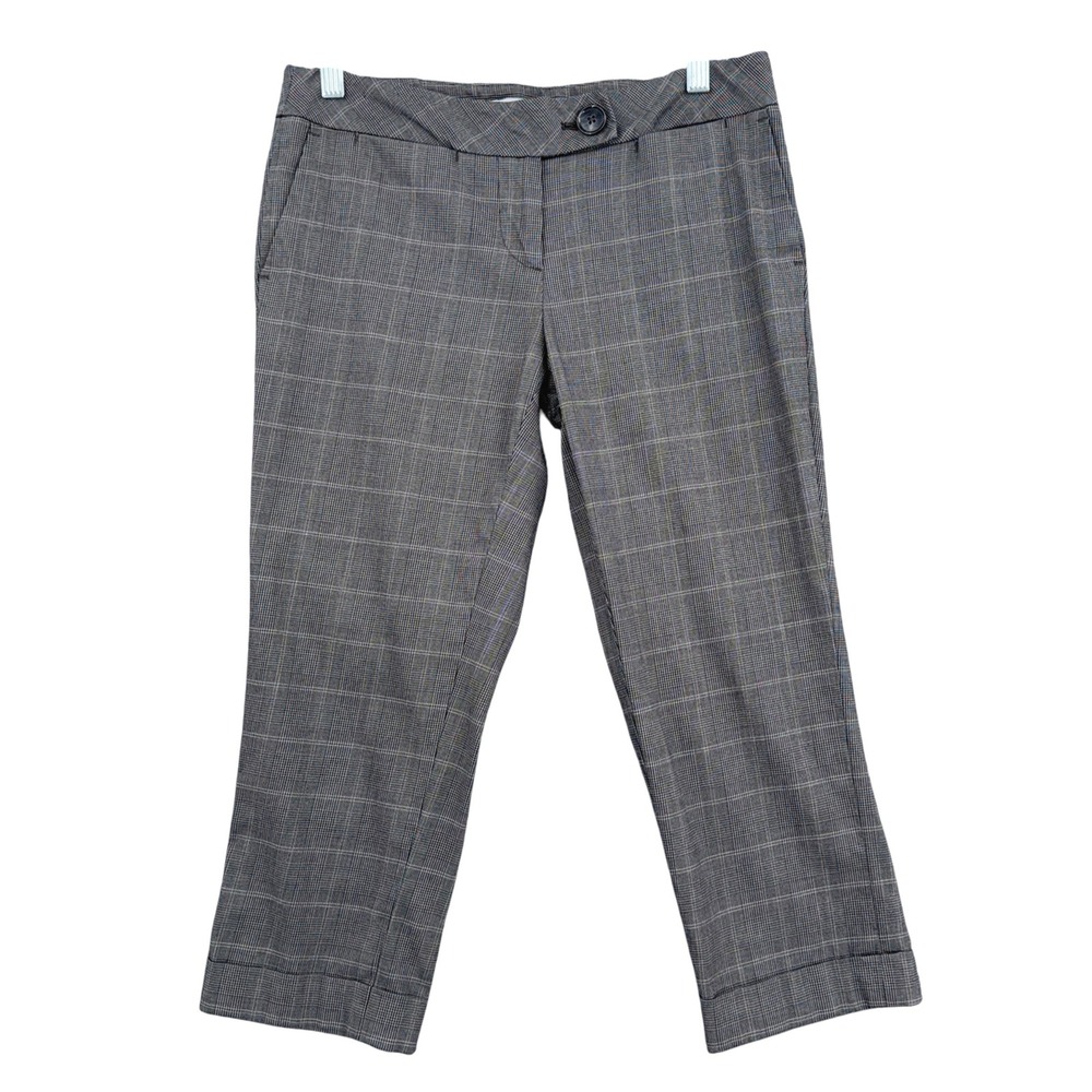 Ann Taylor LOFT Plaid Cropped Pants Women 4P Cotton Gray